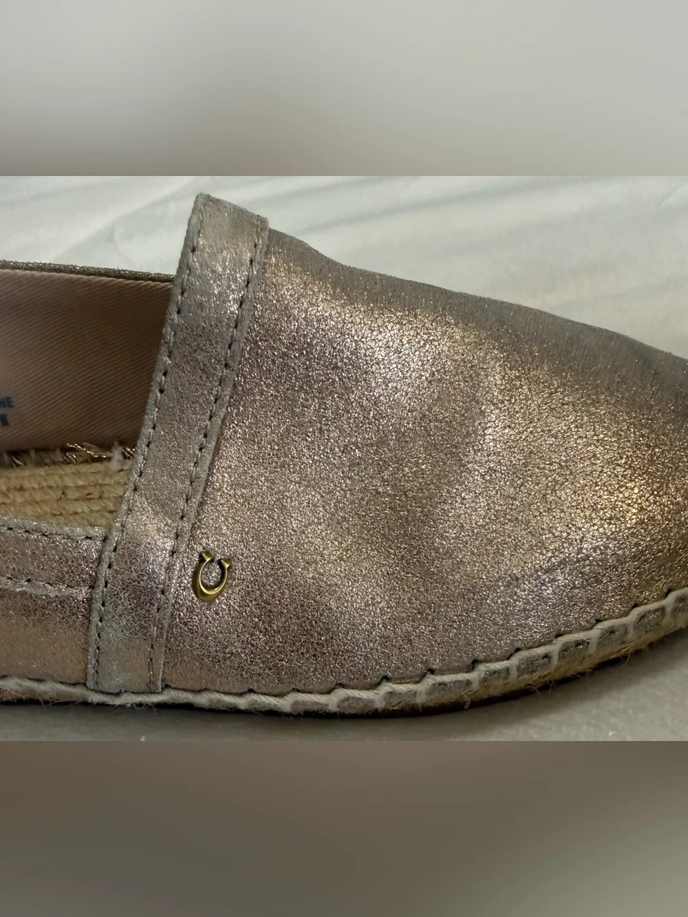 Coach Metallic Champagne Leather Espadrille Flats Slip-On Shoes Women’s 6B
